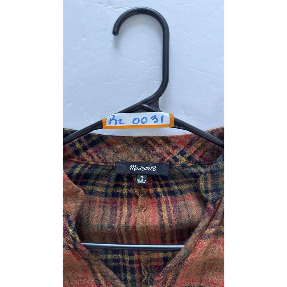 Madewell Women's Plaid Blouse Brown Orange M V-Neck Long Sleeve Fall Boho - Picture 8 of 8